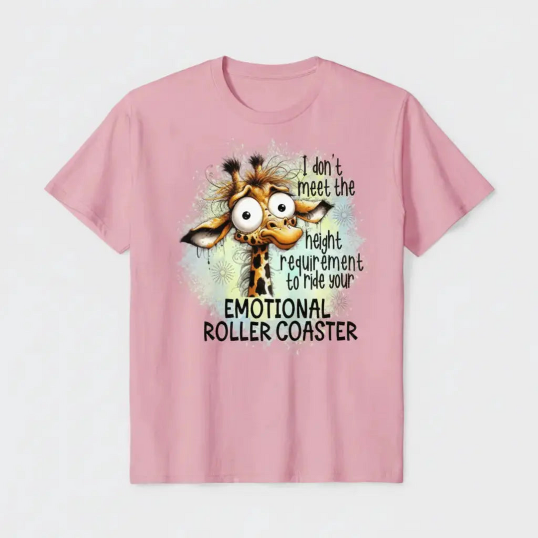 Pink t-shirt mockup with funny giraffe design