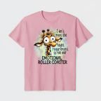 Pink t-shirt mockup with funny giraffe design