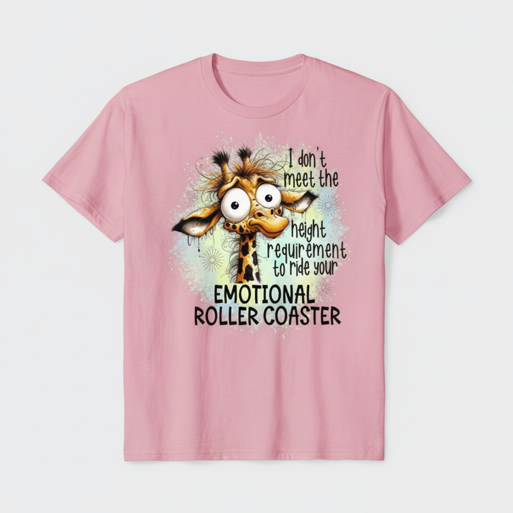 Pink t-shirt mockup with funny giraffe design