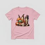 Pink t-shirt mockup with grumpy fox coffee design
