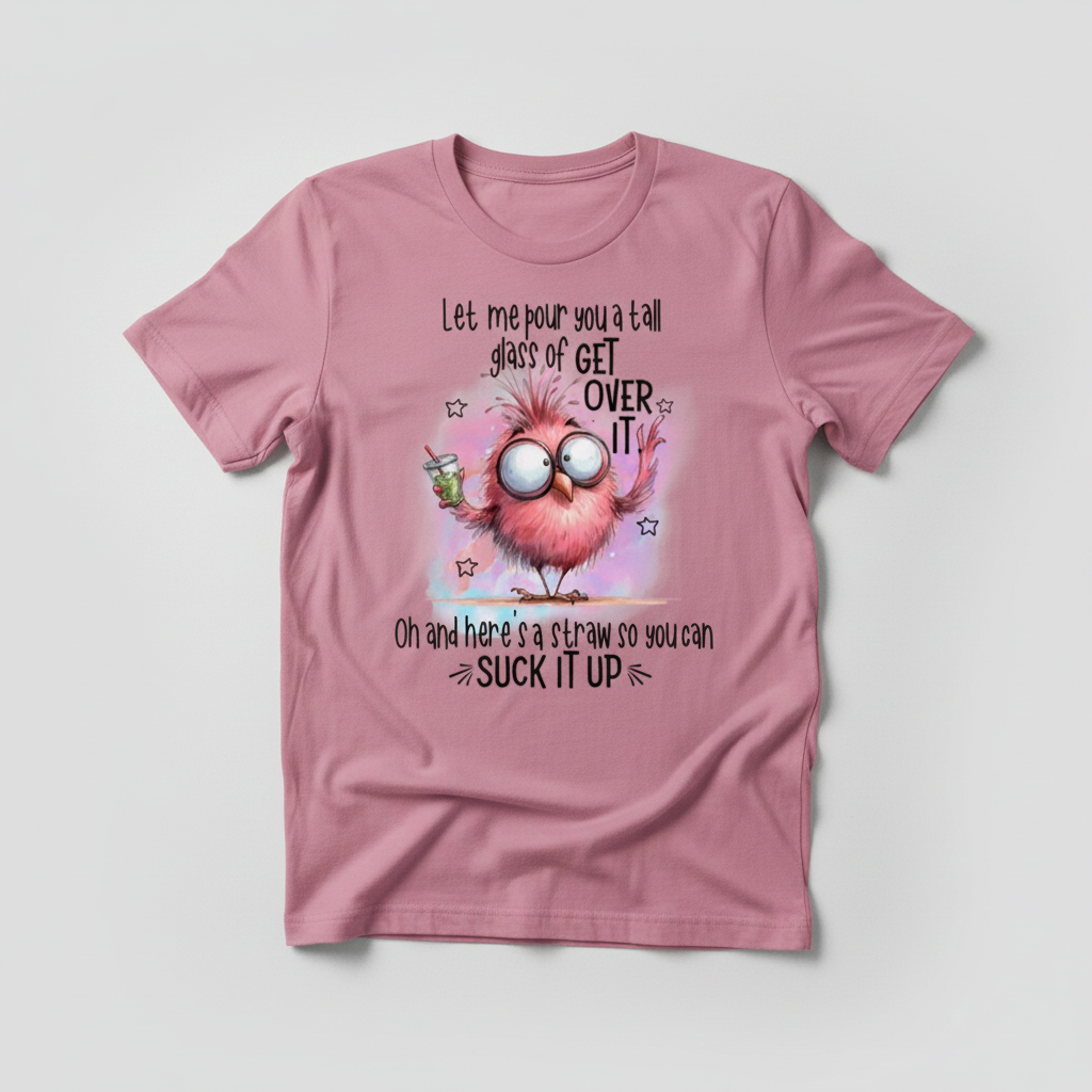 Pink t-shirt mockup with sassy bird design