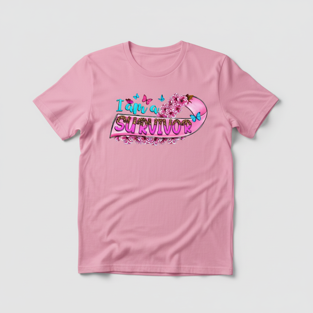 Pink t-shirt mockup with survivor design
