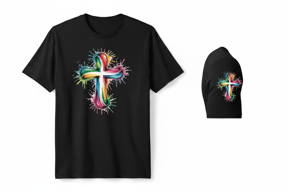 Rainbow Cross Tee - Black Front & Sleeve