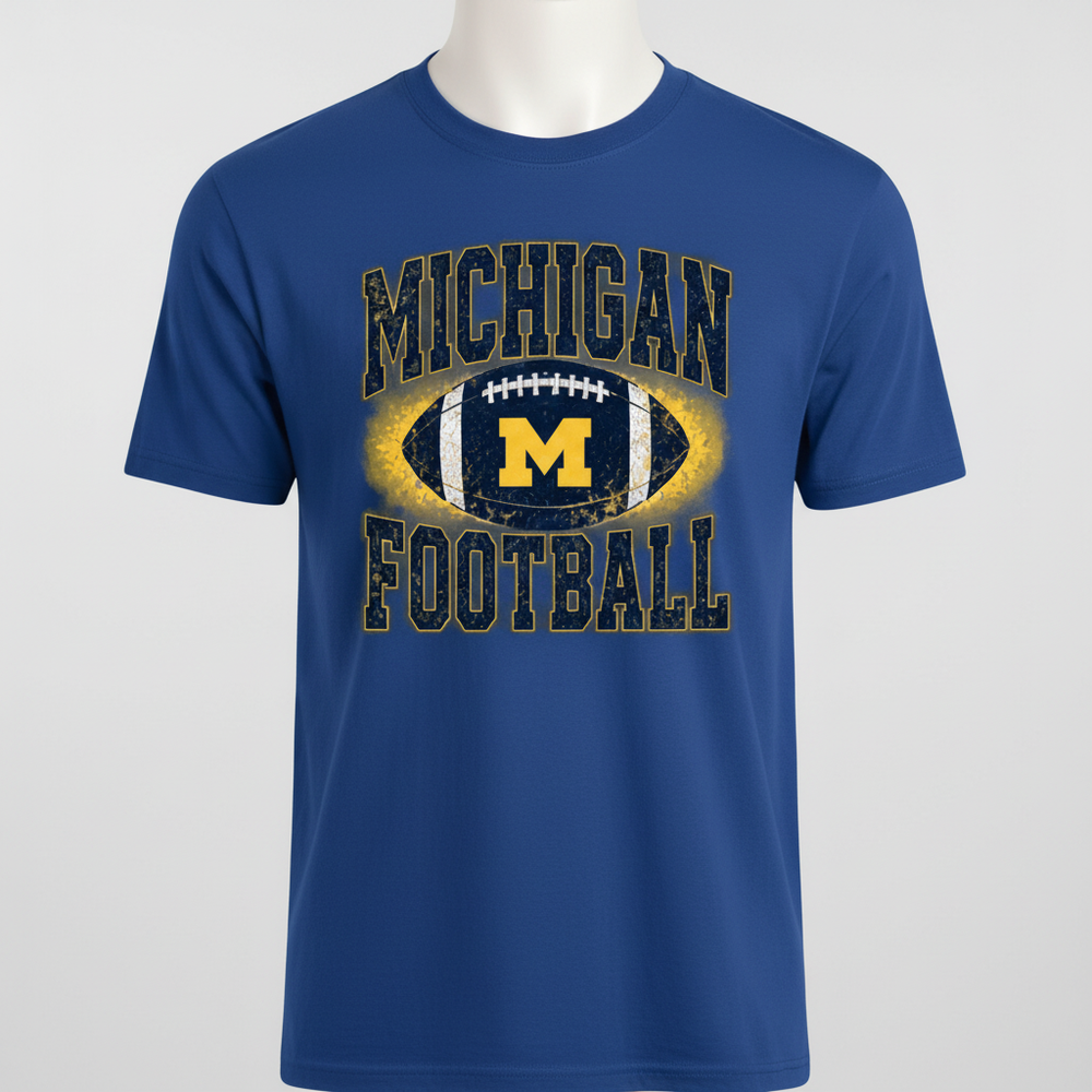 Royal-blue Michigan Football T-shirt mockup