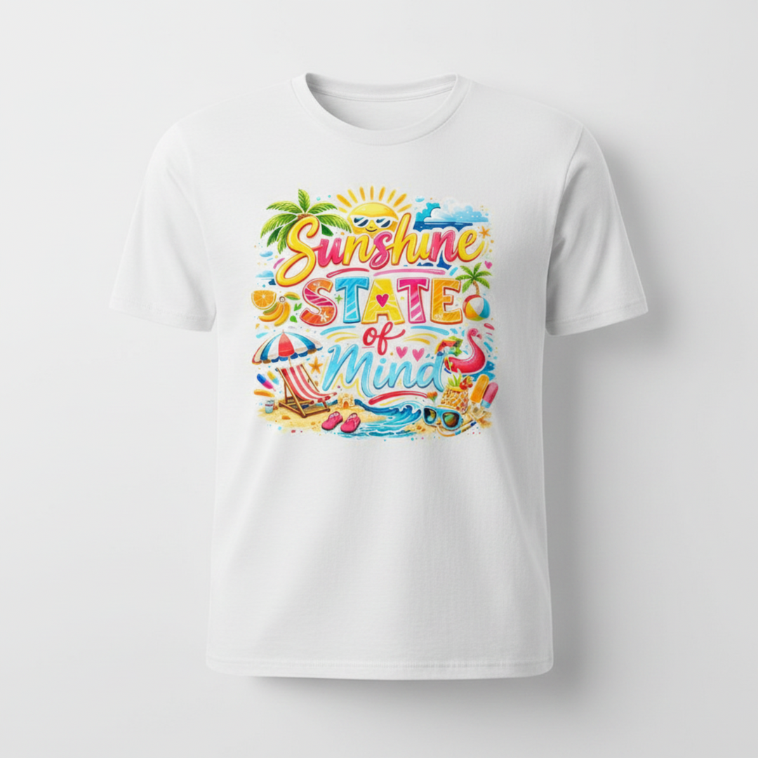 Vibrant Summer Beach Tee featuring a colorful &