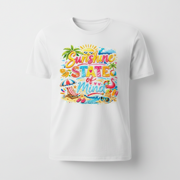 Vibrant Summer Beach Tee featuring a colorful &