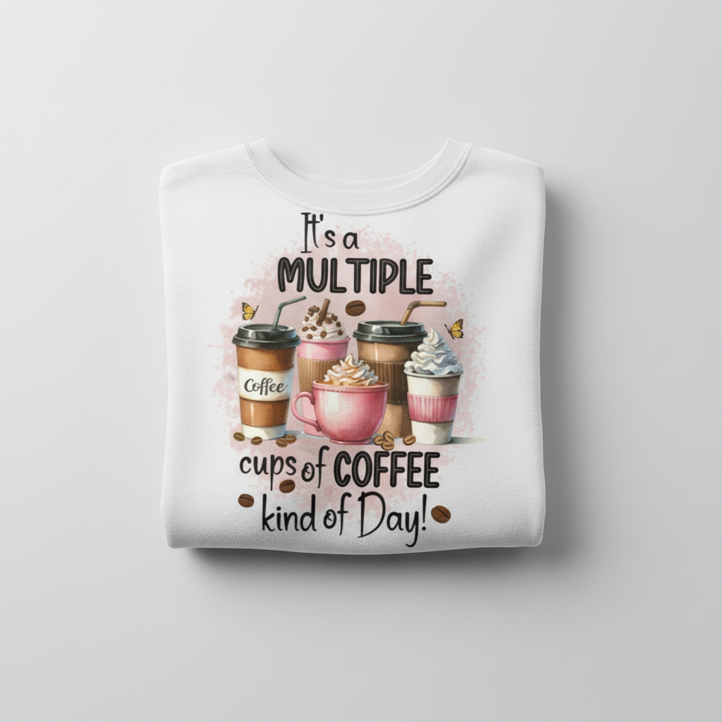 White sweatshirt mockup with multiple coffee cups design