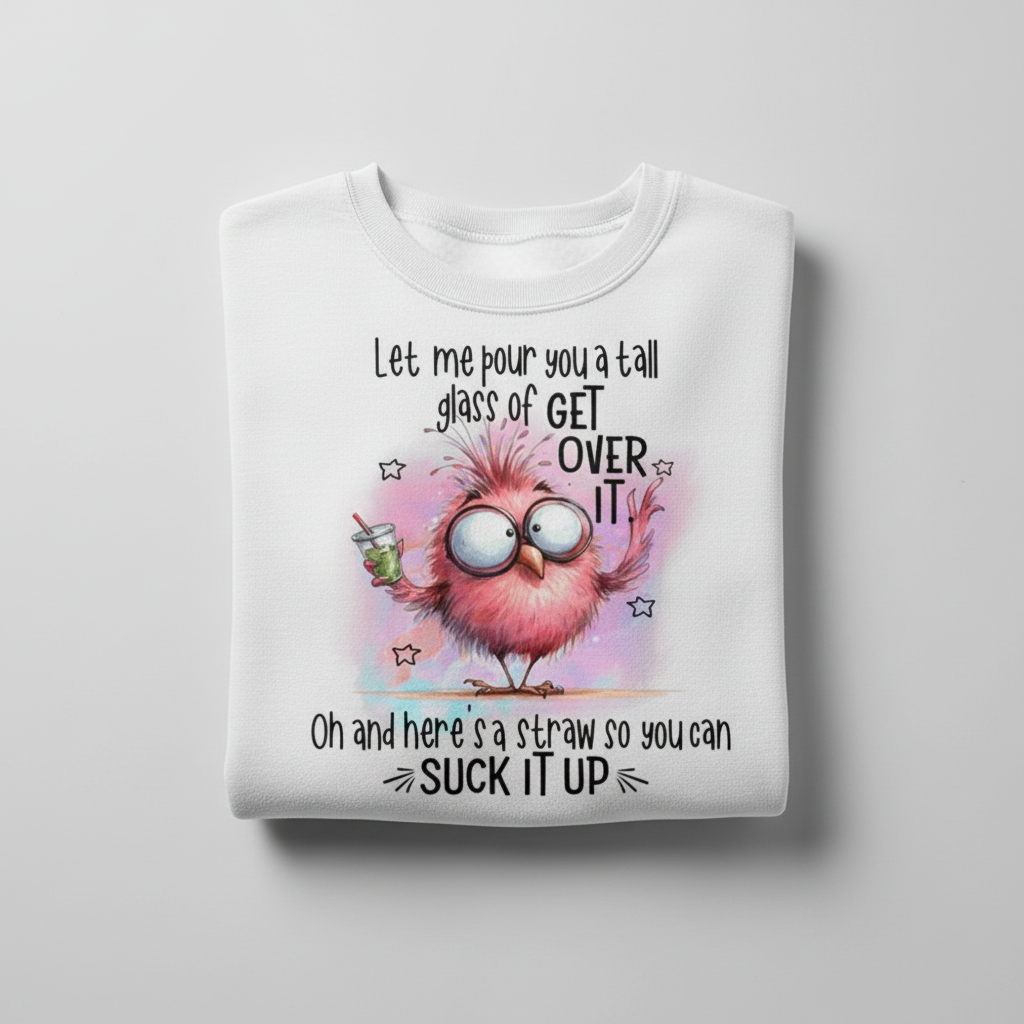White sweatshirt mockup with sassy bird design
