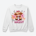 White sweatshirt mockup with sassy highland cow design