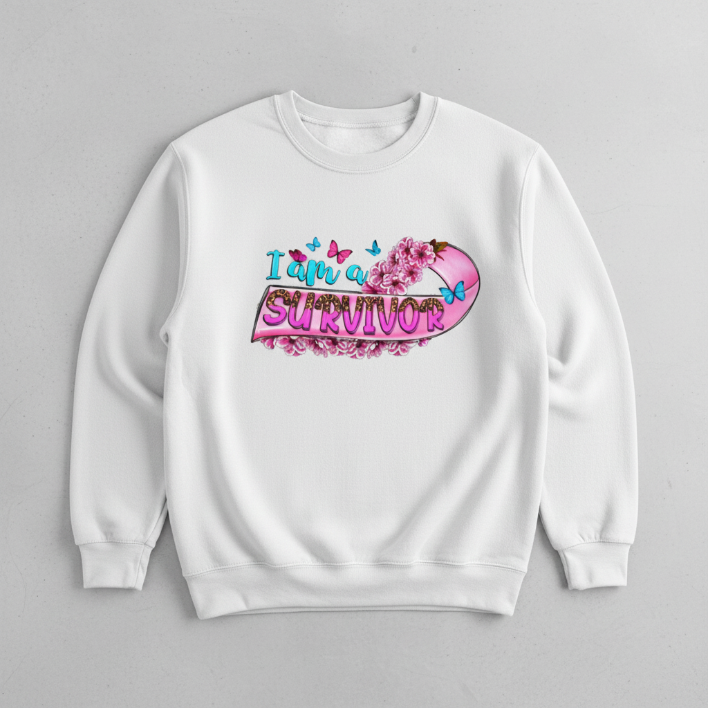 White sweatshirt mockup with survivor design