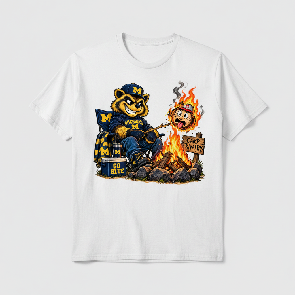White T-shirt mockup with blue and yellow artwork