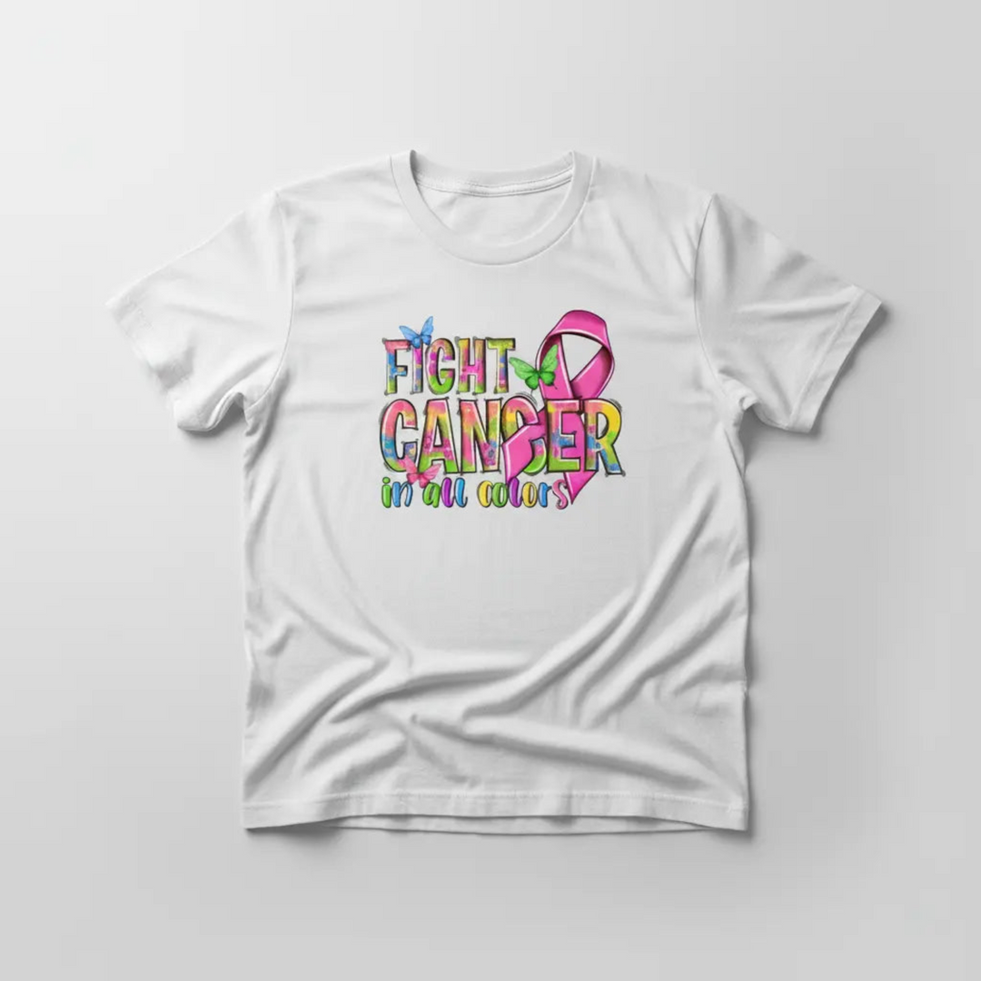 White t-shirt mockup with fight cancer design