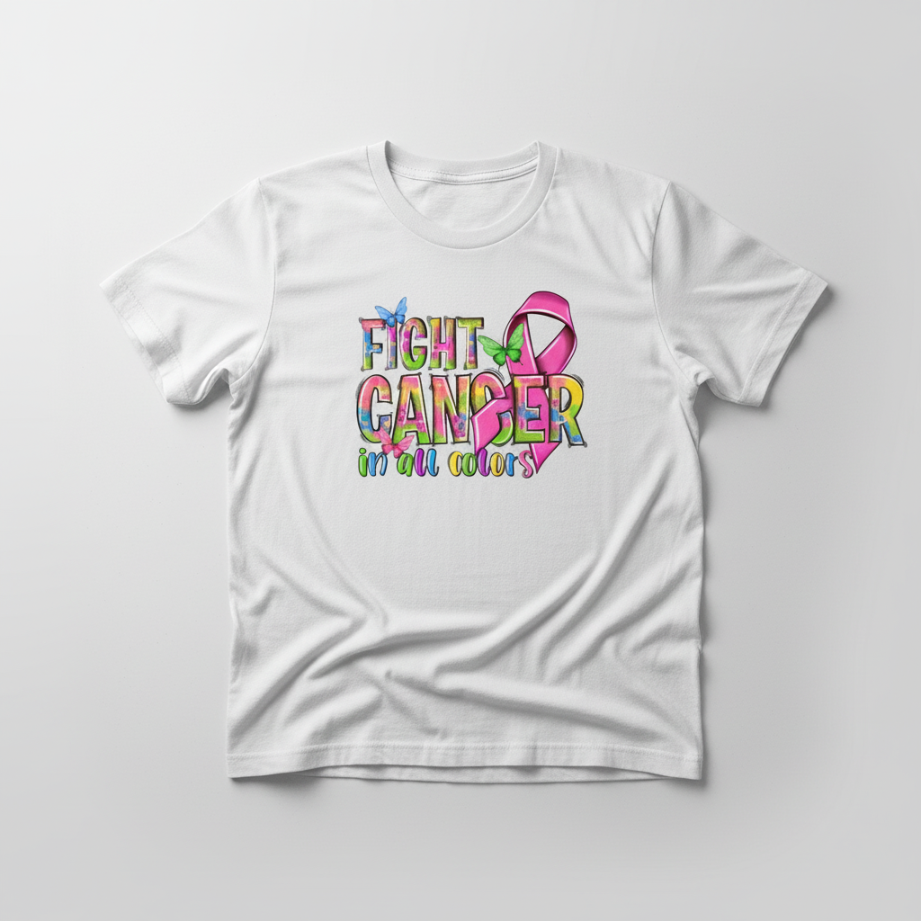 White t-shirt mockup with fight cancer design