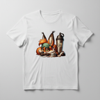 White t-shirt mockup with grumpy owl coffee design