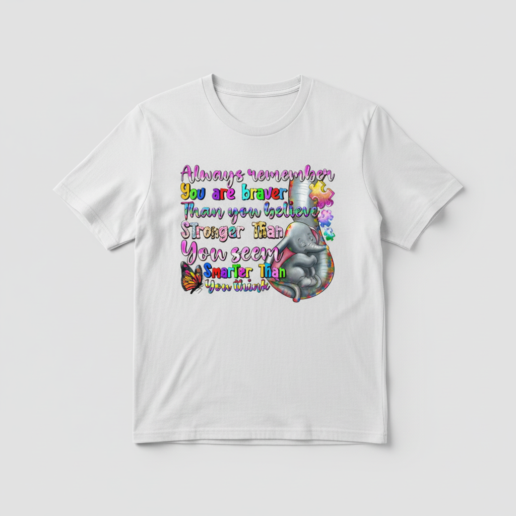 White t-shirt mockup with inspirational elephant design