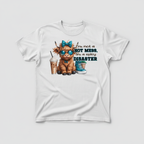 White t-shirt mockup with spicy disaster highland cow