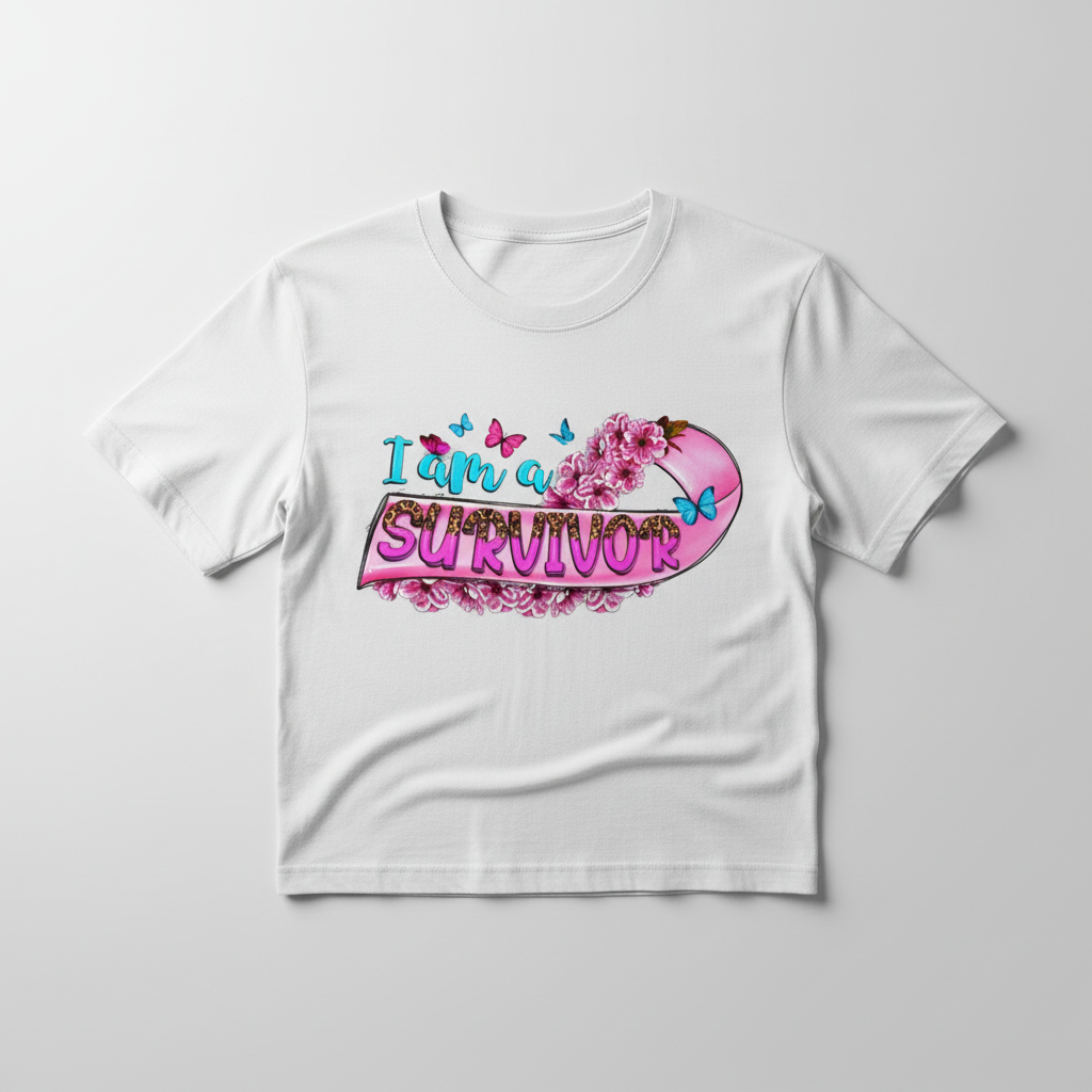 White t-shirt mockup with survivor design