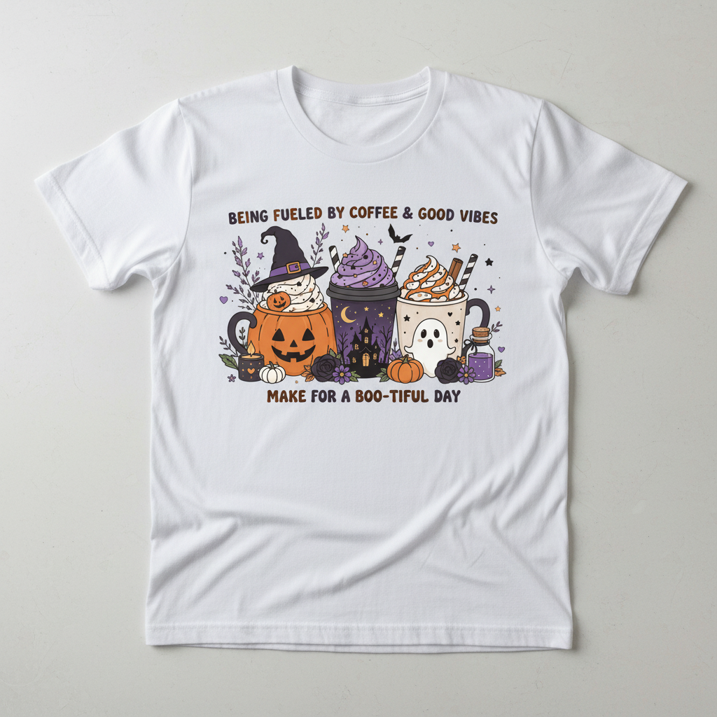 White Tee - Boo-tiful Day Coffee Mockup